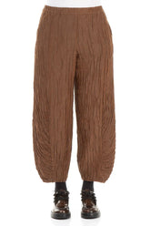 Ruched Hem Aged Copper Crinkled Silk Linen Trousers 1