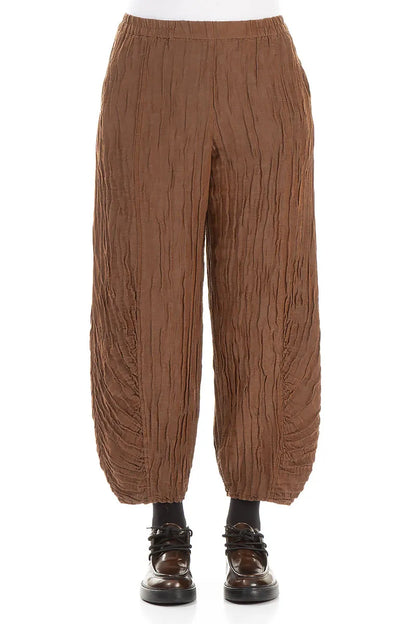 Ruched Hem Aged Copper Crinkled Silk Linen Trousers 1