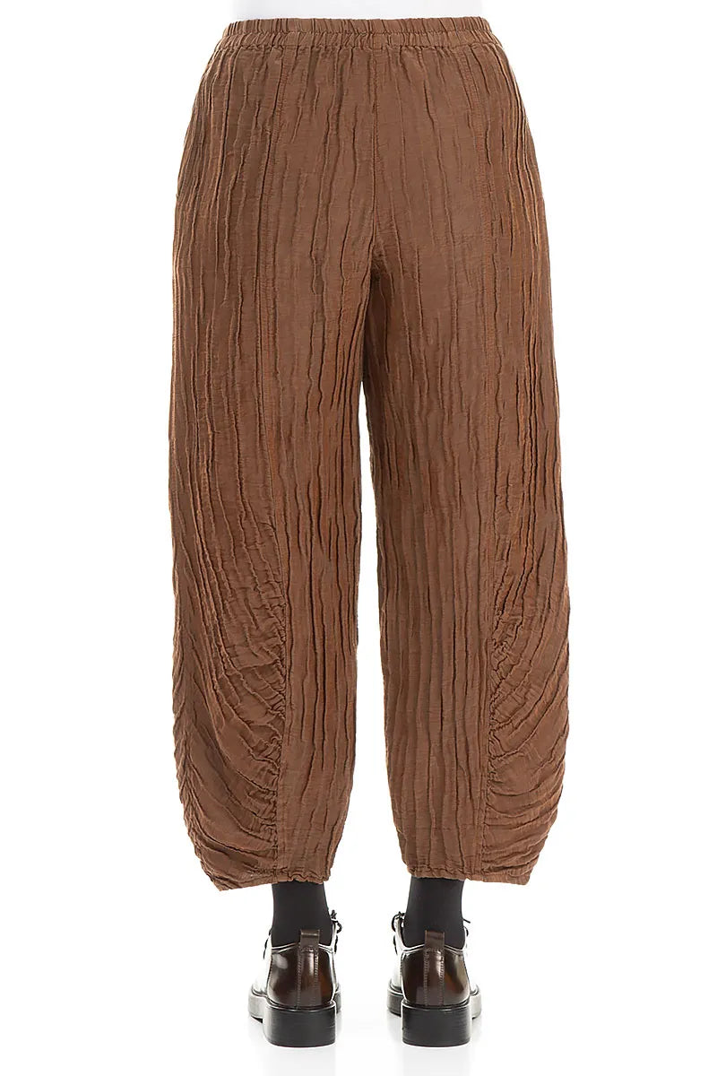 Ruched Hem Aged Copper Crinkled Silk Linen Trousers 2