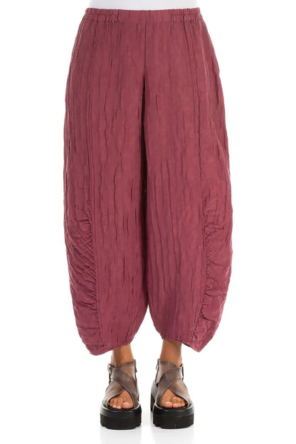 Ruched Hem Antique Ruby Crinkled Silk Linen Trousers