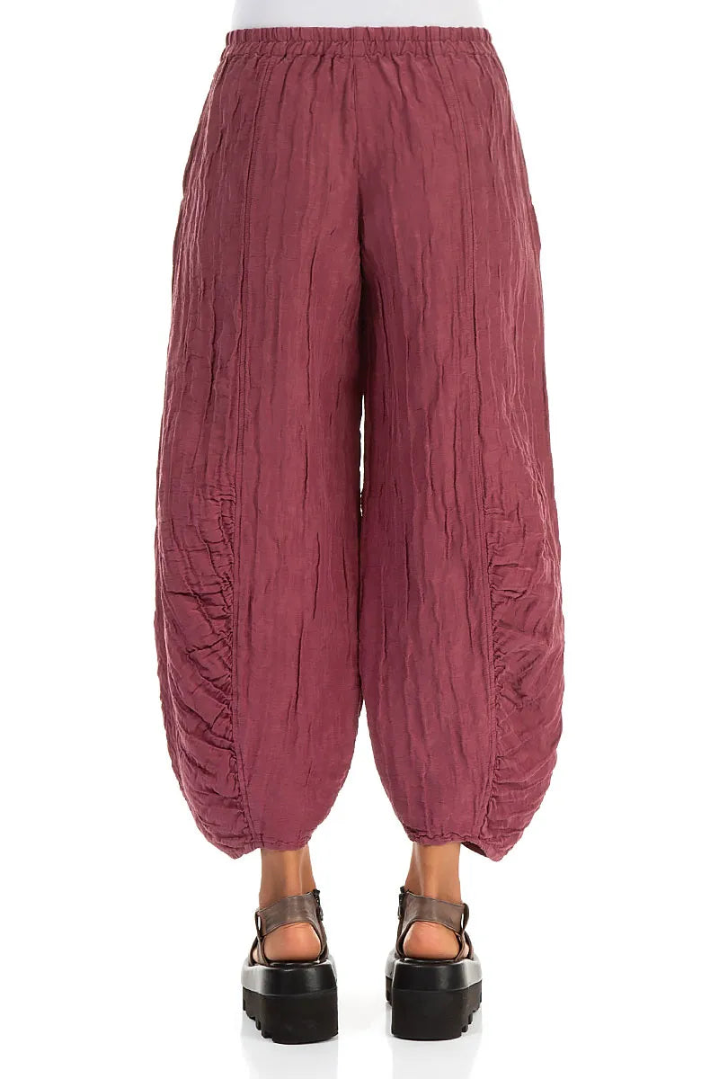 Ruched Hem Antique Ruby Crinkled Silk Linen Trousers
