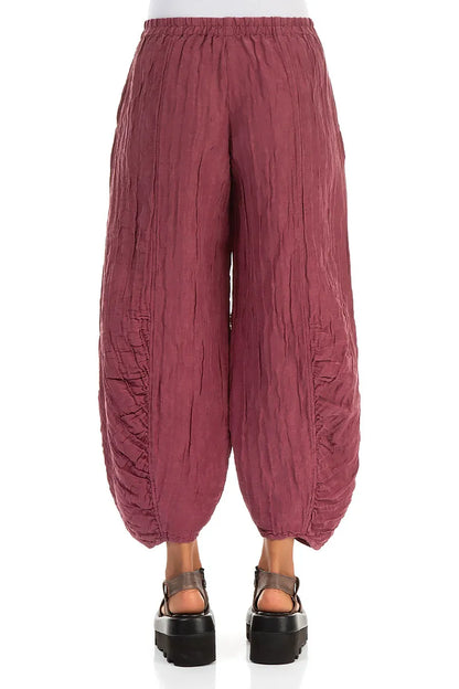 Ruched Hem Antique Ruby Crinkled Silk Linen Trousers