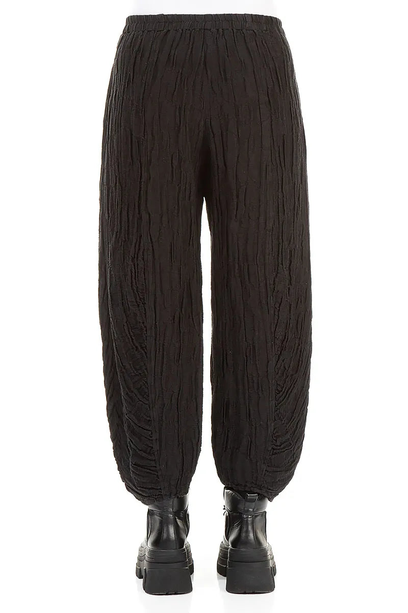 Ruched Hem Black Circle Silk Linen Trousers 2