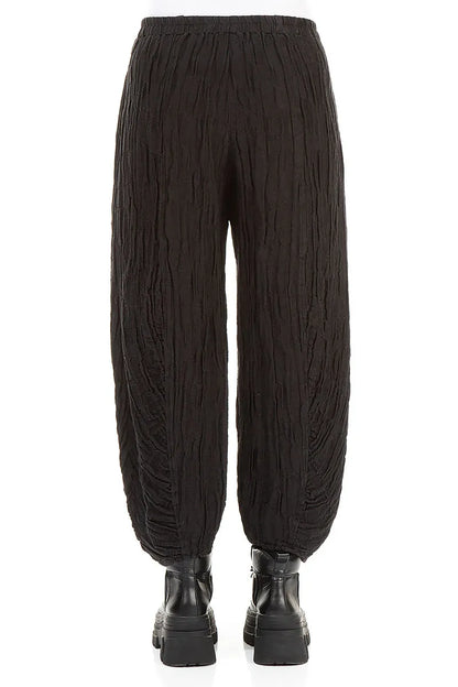 Ruched Hem Black Circle Silk Linen Trousers 2