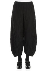 Ruched Hem Black Crinkled Silk Linen Trousers 1