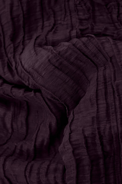 Ruched Hem Deep Plum Crinkled Silk Linen Trousers