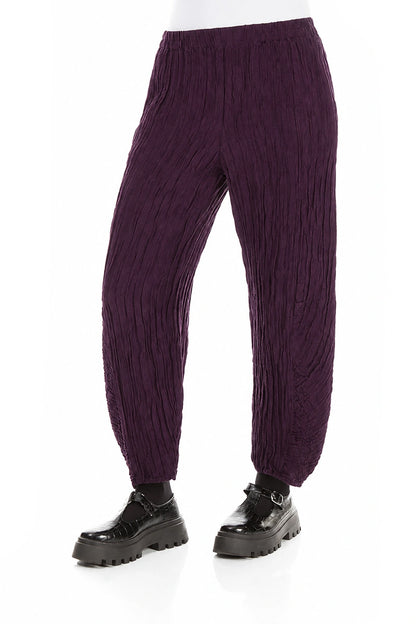 Ruched Hem Deep Plum Crinkled Silk Linen Trousers 3