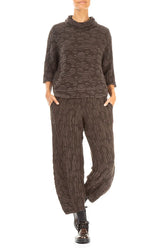 Ruched Hem Forest Brown Circle Silk Linen Trousers 4