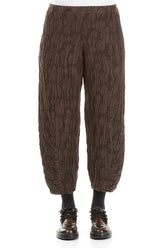 Ruched Hem Forest Brown Circle Silk Linen Trousers 1