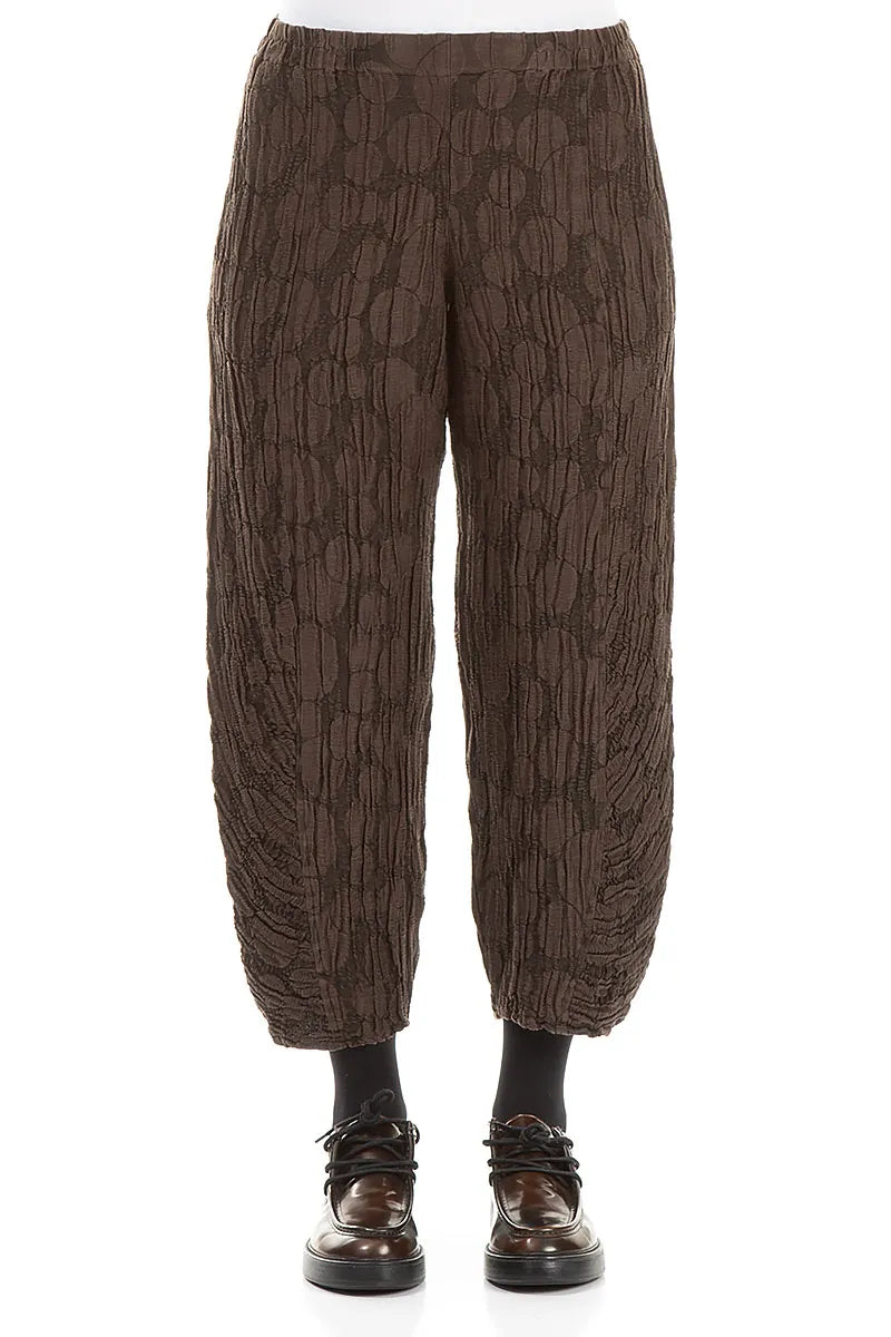 Ruched Hem Forest Brown Circle Silk Linen Trousers 1