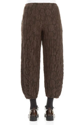 Ruched Hem Forest Brown Circle Silk Linen Trousers 2