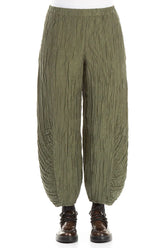 Ruched Hem Forest Mist Crinkled Silk Linen Trousers 1