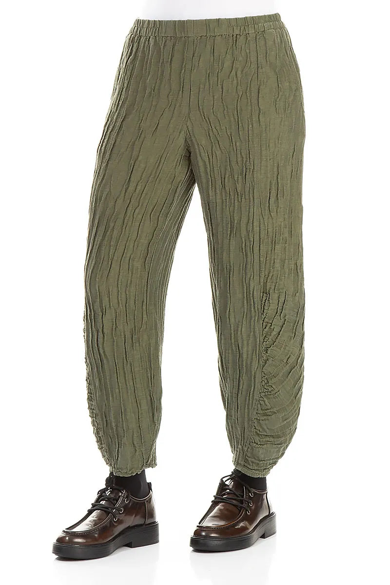 Ruched Hem Forest Mist Crinkled Silk Linen Trousers 3