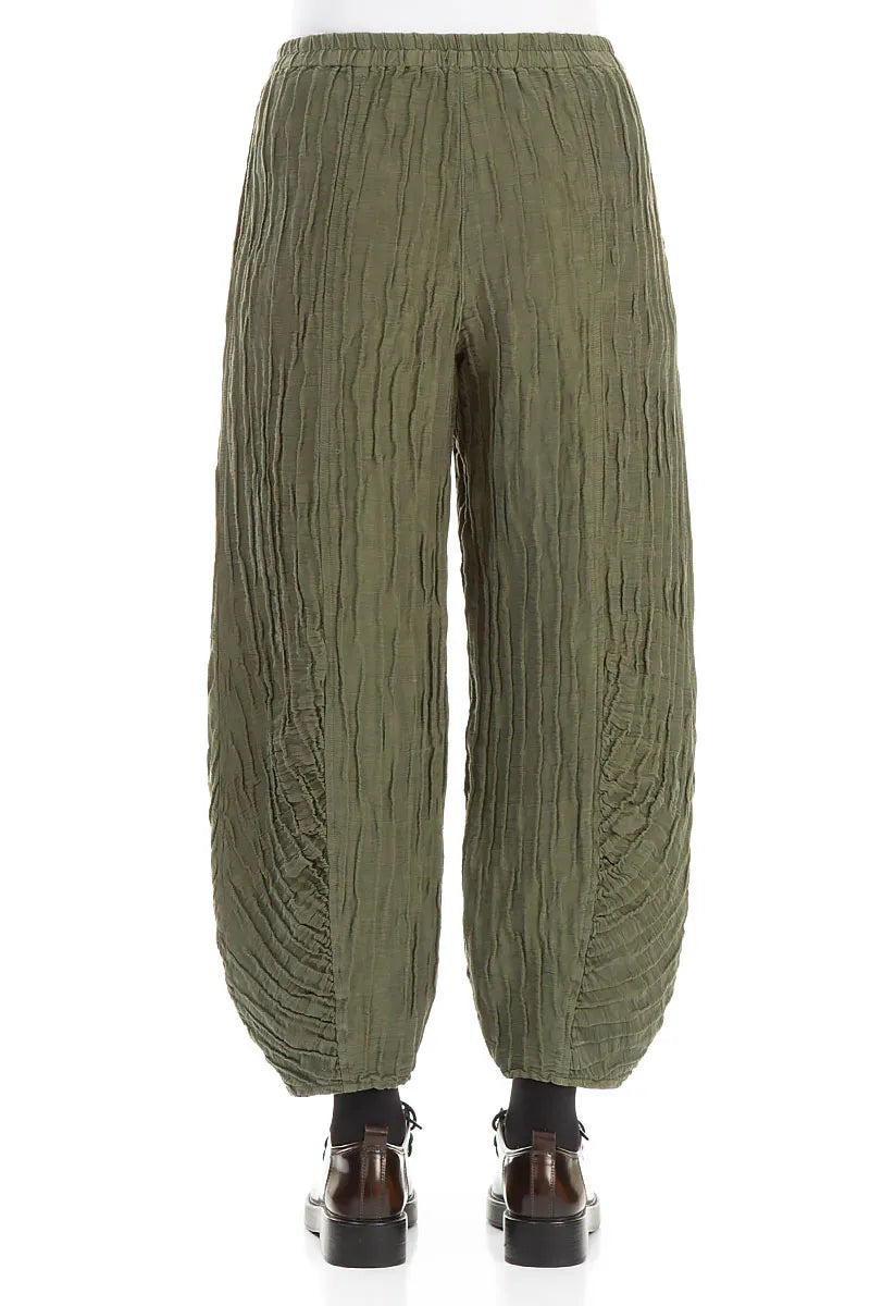 Ruched Hem Forest Mist Crinkled Silk Linen Trousers 2