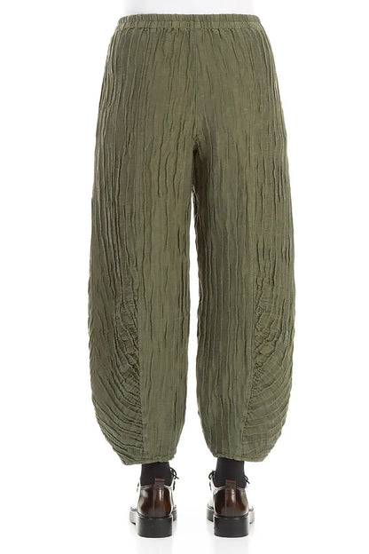 Ruched Hem Forest Mist Crinkled Silk Linen Trousers 2