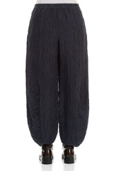 Ruched Hem Graphite Blue Crinkled Silk Linen Trousers 2