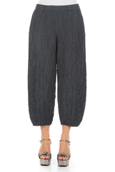 Ruched Hem Graphite Crinkled Silk Linen Trousers 1