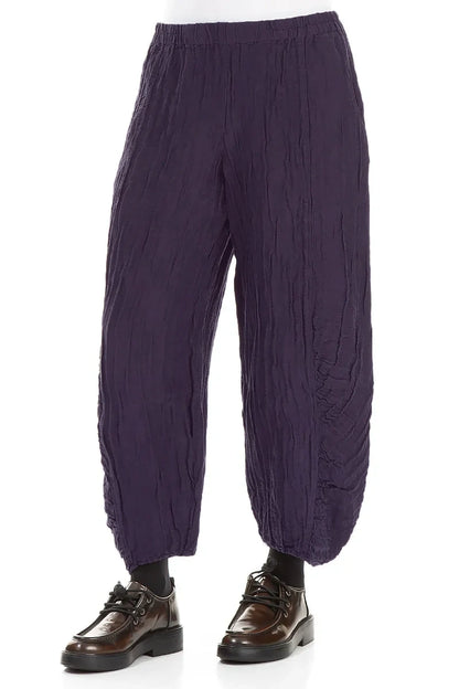 Ruched Hem Royal Purple Crinkled Silk Linen Trousers 3