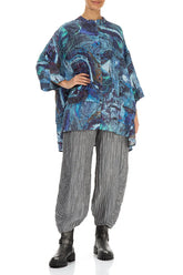 Ruched Hem Silver Crinkled Silk Linen Trousers 4