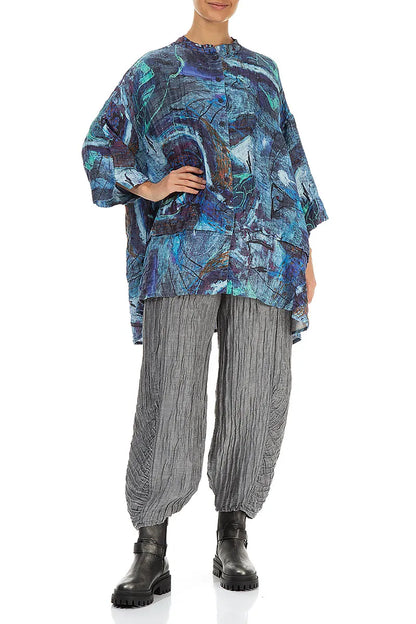 Ruched Hem Silver Crinkled Silk Linen Trousers 4