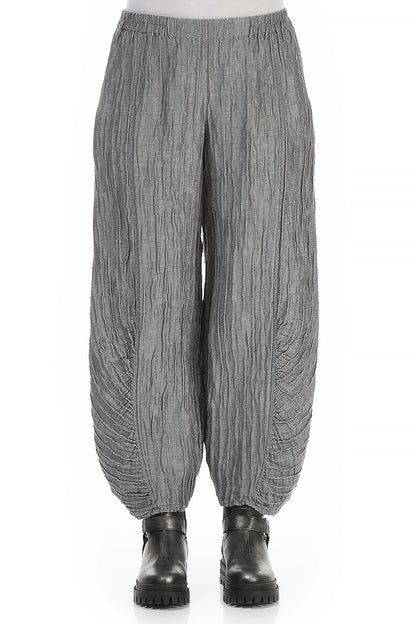 Ruched Hem Silver Crinkled Silk Linen Trousers 1