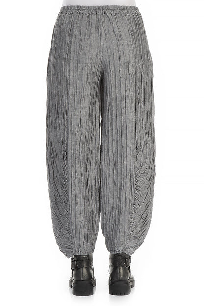 Ruched Hem Silver Crinkled Silk Linen Trousers 2