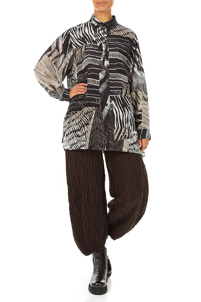 Ruched Hem Truffle Brown Crinkled Silk Linen Trousers