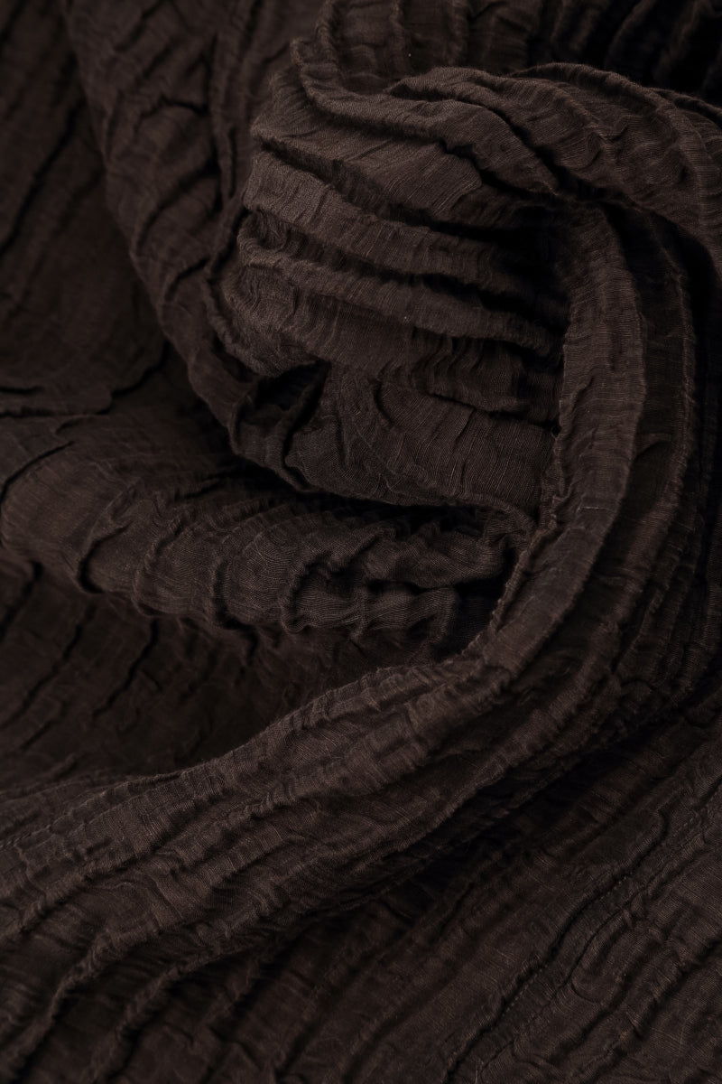 Ruched Hem Truffle Brown Crinkled Silk Linen Trousers