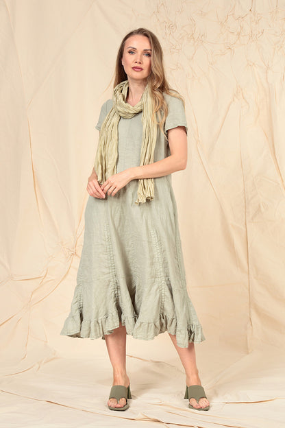 Ruched Laurel Green Linen Dress 6