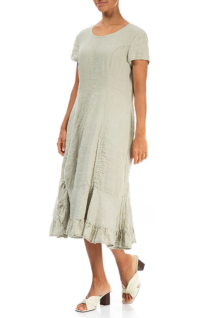 Ruched Laurel Green Linen Dress 3