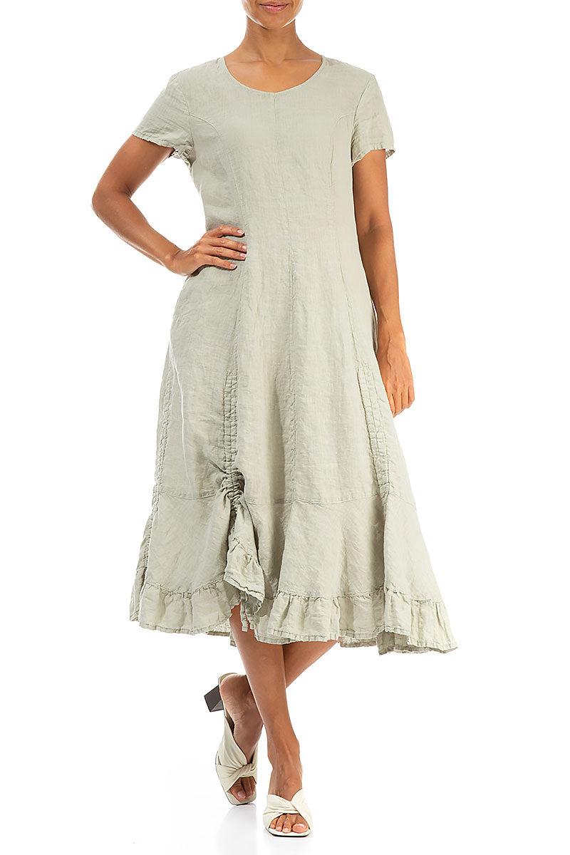 Ruched Laurel Green Linen Dress 4