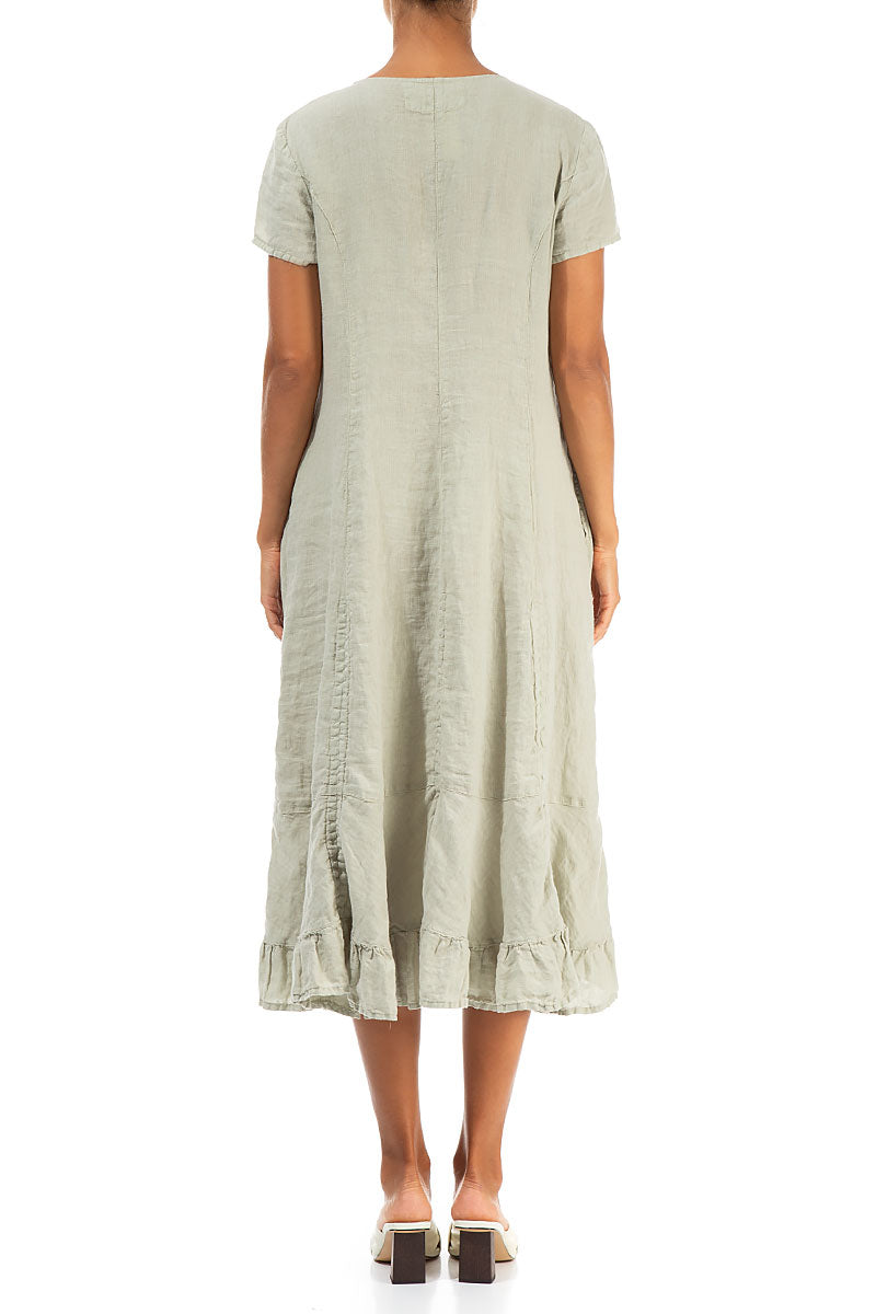 Ruched Laurel Green Linen Dress 2