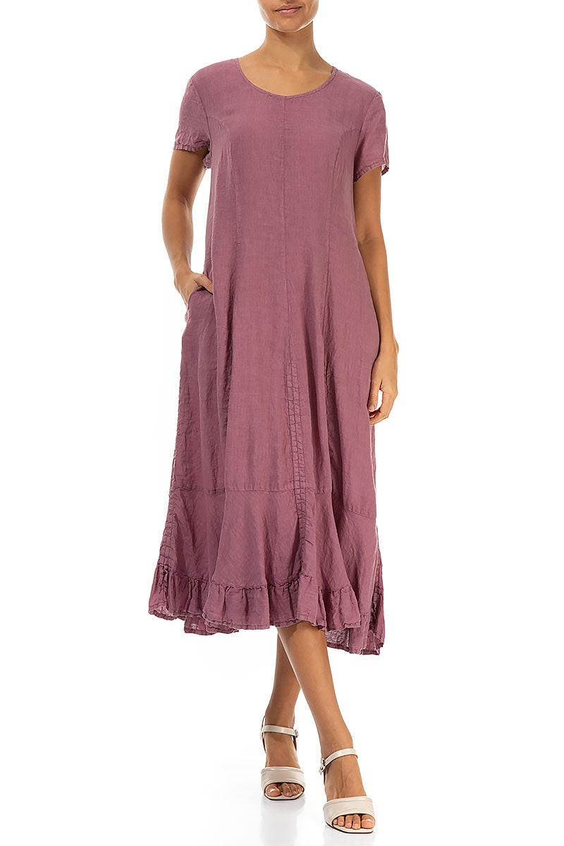 Ruched Mauve Pink Linen Dress 4