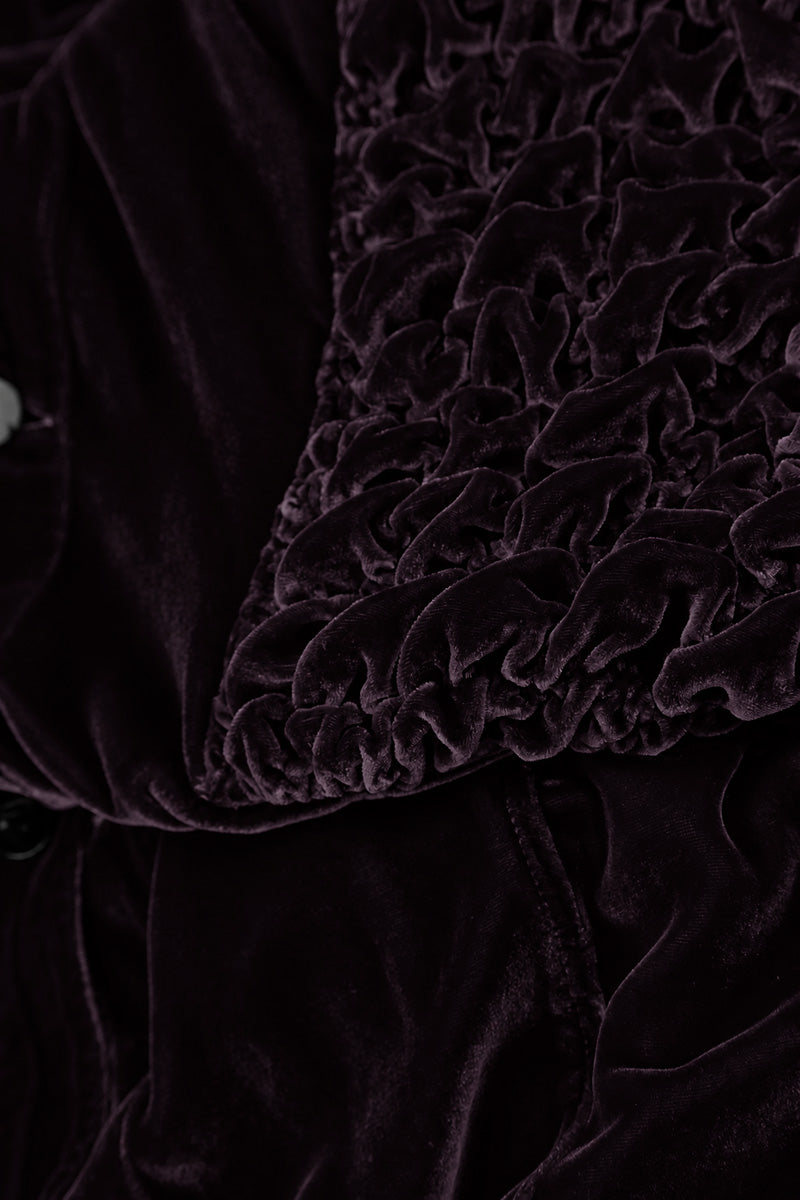 Ruched Pockets Deep Plum Silk Velvet Jacket - Coat 6