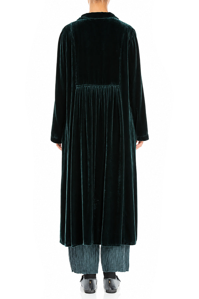 Ruched Pockets Deep Turquoise Silk Velvet Jacket - Coat