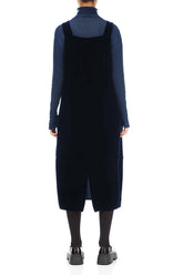Ruched Pockets Royal Blue Silk Velvet Dungaree Dress 2