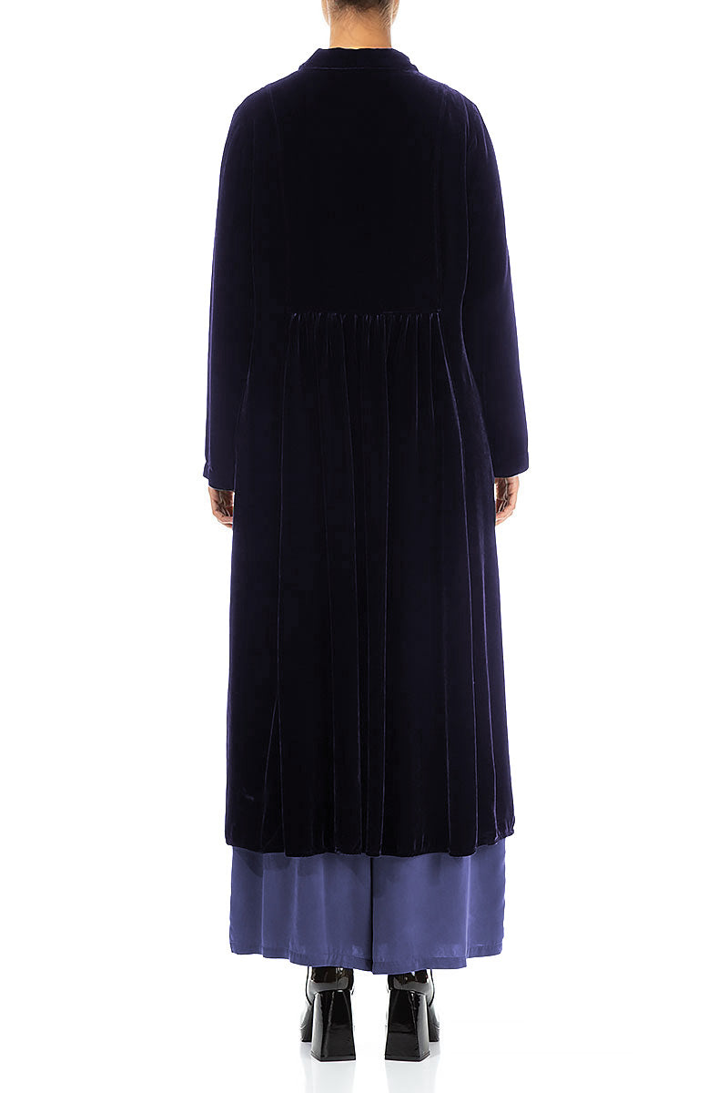 Ruched Pockets Royal Purple Silk Velvet Jacket - Coat 2