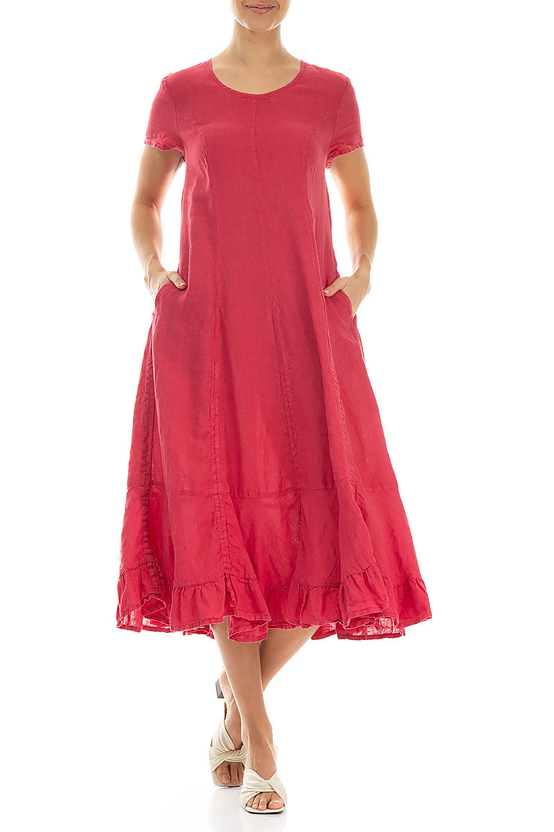 Ruched Raspberry Linen Dress – grizas.com