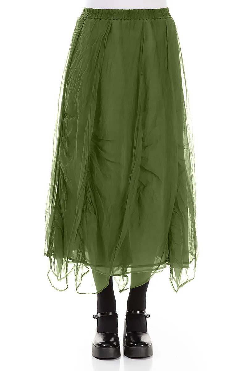 Ruched Shamrock Green Silk Chiffon Skirt 1