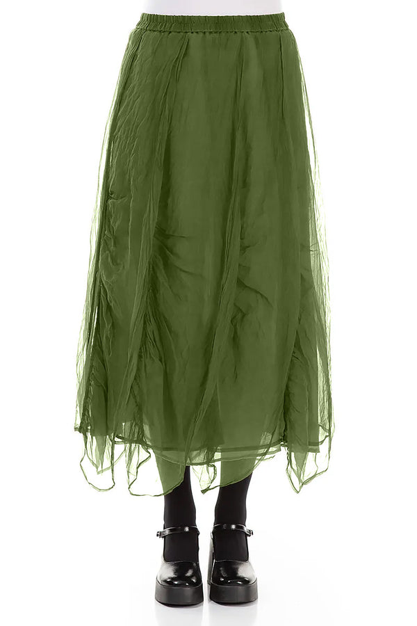 Ruched Shamrock Green Silk Chiffon Skirt 1