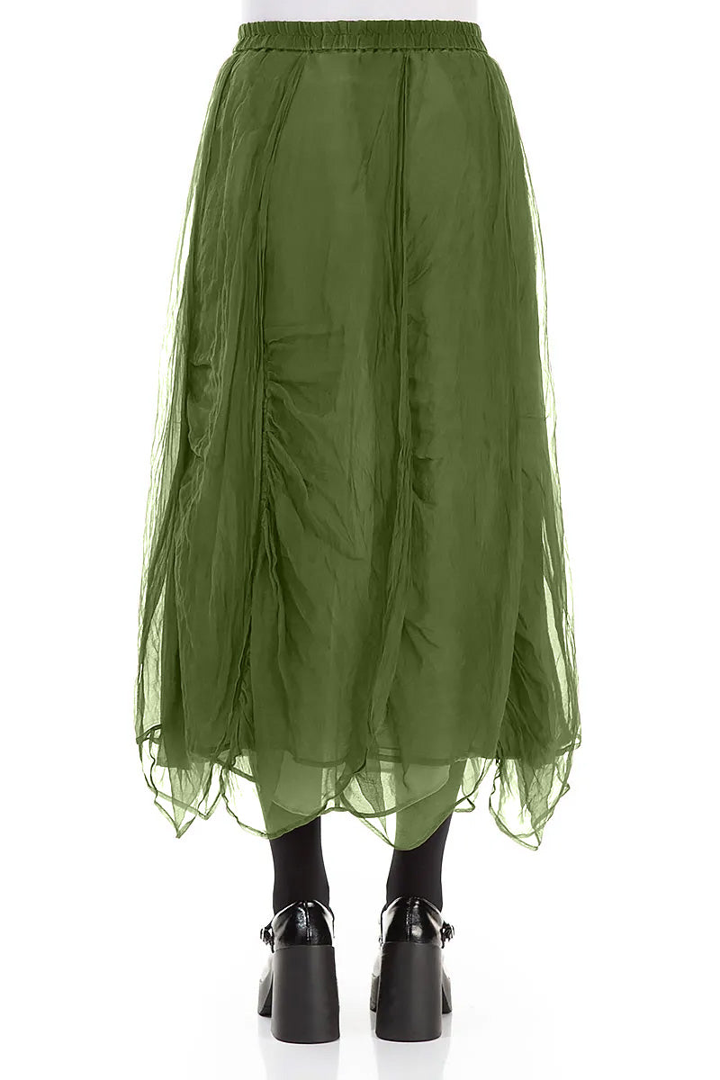 Ruched Shamrock Green Silk Chiffon Skirt 2