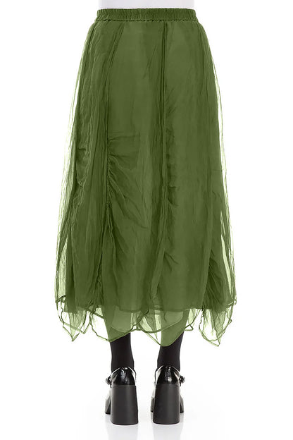 Ruched Shamrock Green Silk Chiffon Skirt 2