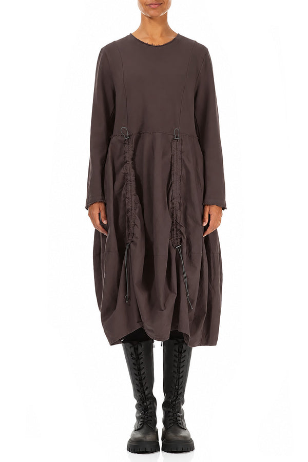 Ruched Truffle Brown French Terry Cotton Dress 1