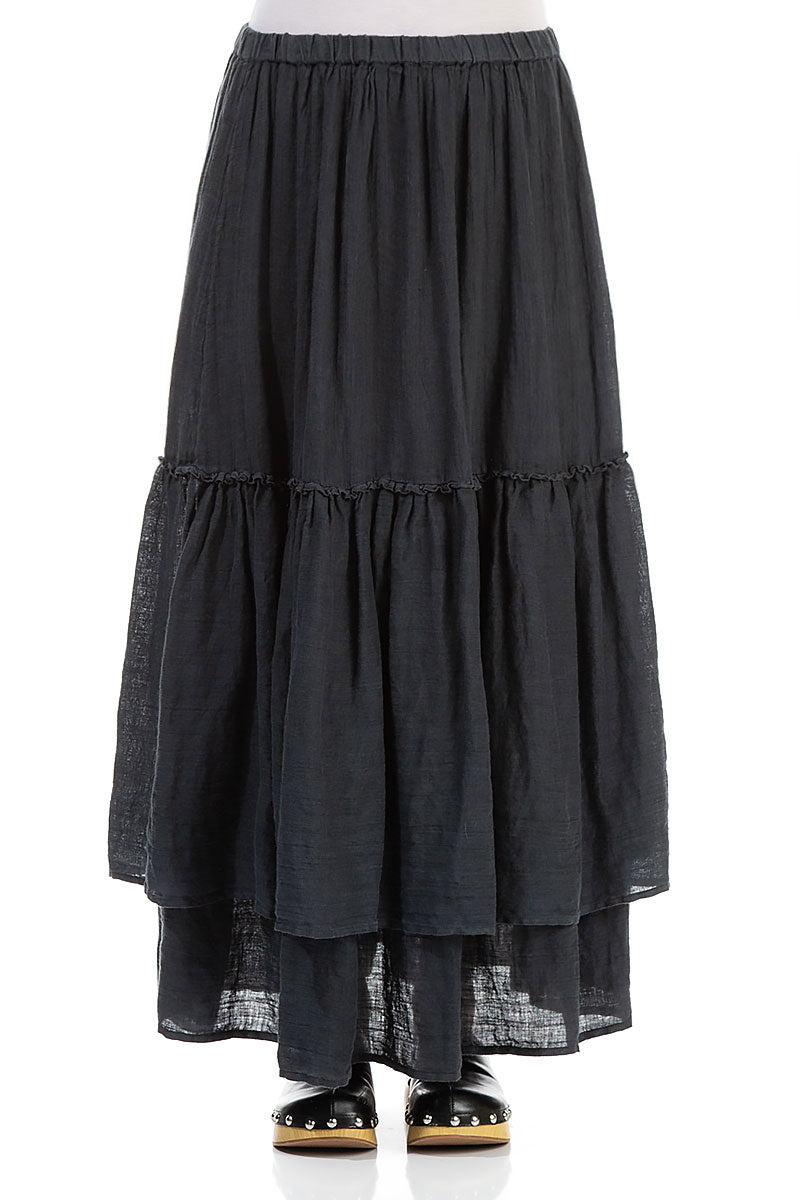 Ruffled Graphite Maxi Gauze Linen Skirt 1