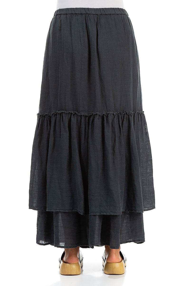 Ruffled Graphite Maxi Gauze Linen Skirt