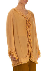 Ruffled Amber Silk Jacket Blouse 3