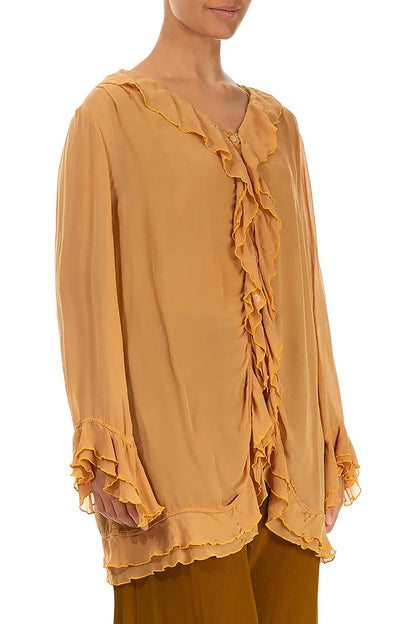 Ruffled Amber Silk Jacket Blouse 3