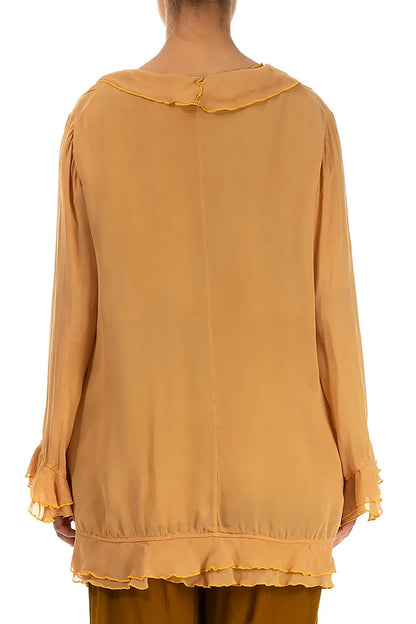 Ruffled Amber Silk Jacket Blouse 2