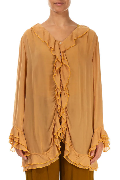 Ruffled Amber Silk Jacket Blouse 1