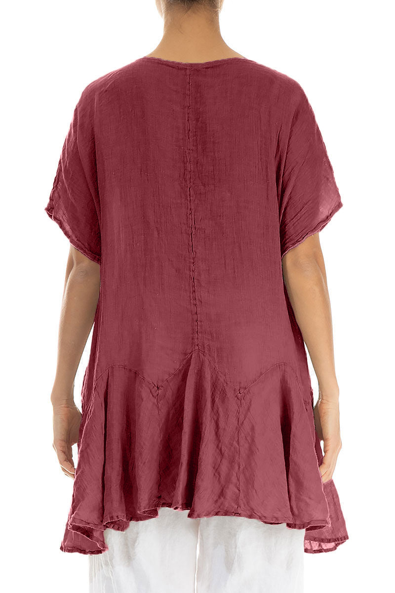 Ruffled Antique Ruby Gauze Linen Blouse 2